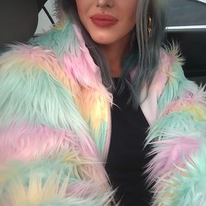 Missguided hooded pastel fur jacket